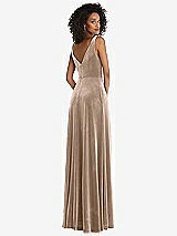 Rear View Thumbnail - Topaz Velvet Maxi Dress with Shirred Bodice and Front Slit