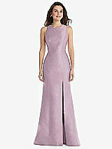 Front View Thumbnail - Suede Rose Jewel Neck Bowed Open-Back Trumpet Dress with Front Slit