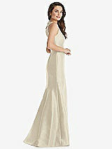 Side View Thumbnail - Champagne Jewel Neck Bowed Open-Back Trumpet Dress with Front Slit