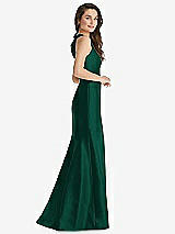 Side View Thumbnail - Hunter Green Jewel Neck Bowed Open-Back Trumpet Dress with Front Slit
