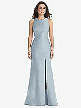 Front View Thumbnail - Mist Jewel Neck Bowed Open-Back Trumpet Dress with Front Slit