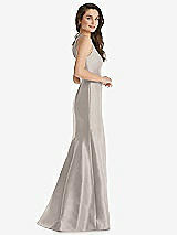 Side View Thumbnail - Taupe Jewel Neck Bowed Open-Back Trumpet Dress with Front Slit