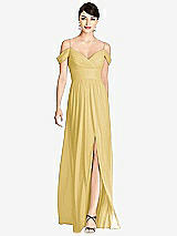 Front View Thumbnail - Maize Pleated Off-the-Shoulder Crossover Bodice Maxi Dress