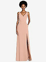 Front View Thumbnail - Pale Peach Square Low-Back A-Line Dress with Front Slit and Pockets