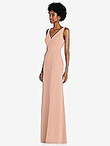 Side View Thumbnail - Pale Peach Square Low-Back A-Line Dress with Front Slit and Pockets