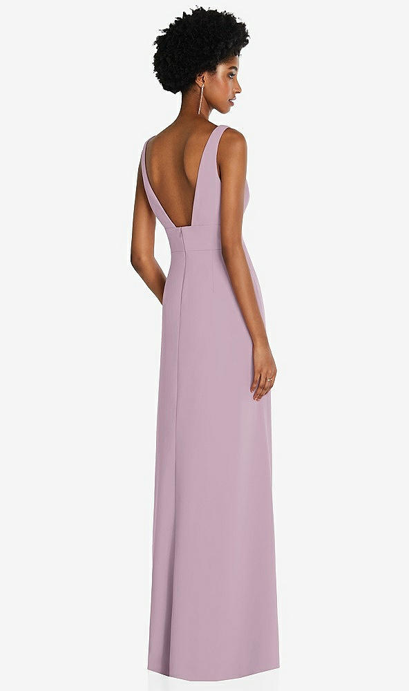 Back View - Suede Rose Square Low-Back A-Line Dress with Front Slit and Pockets