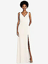 Front View Thumbnail - Ivory Square Low-Back A-Line Dress with Front Slit and Pockets
