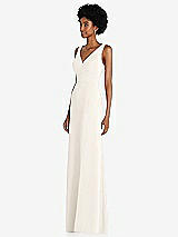 Side View Thumbnail - Ivory Square Low-Back A-Line Dress with Front Slit and Pockets