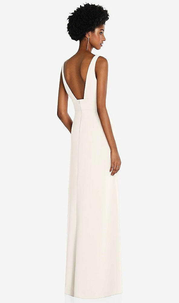 Back View - Ivory Square Low-Back A-Line Dress with Front Slit and Pockets