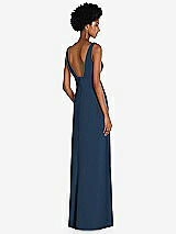Rear View Thumbnail - Sofia Blue Square Low-Back A-Line Dress with Front Slit and Pockets