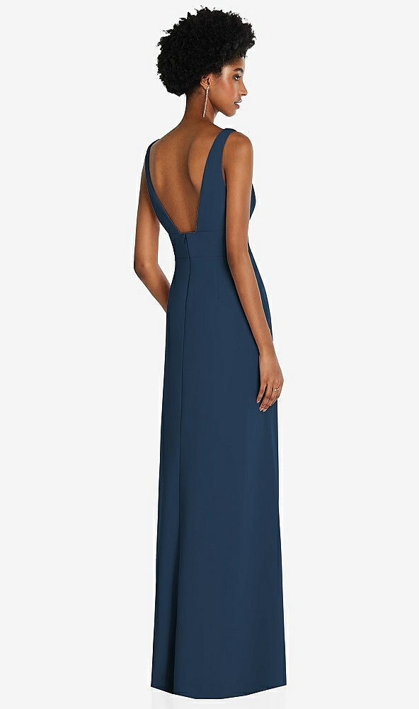 Back View - Sofia Blue Square Low-Back A-Line Dress with Front Slit and Pockets