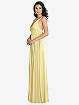 Side View Thumbnail - Pale Yellow Deep V-Neck Shirred Skirt Maxi Dress with Convertible Straps
