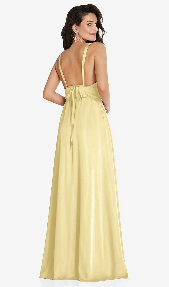 Back View - Pale Yellow Deep V-Neck Shirred Skirt Maxi Dress with Convertible Straps