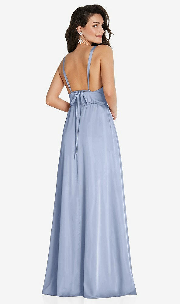 Back View - Sky Blue Deep V-Neck Shirred Skirt Maxi Dress with Convertible Straps