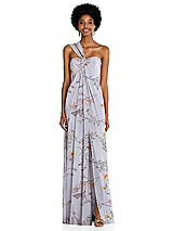 Alt View 1 Thumbnail - Butterfly Botanica Silver Dove Draped Chiffon Grecian Column Gown with Convertible Straps