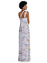 Alt View 2 Thumbnail - Butterfly Botanica Silver Dove Draped Chiffon Grecian Column Gown with Convertible Straps