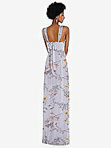 Rear View Thumbnail - Butterfly Botanica Silver Dove Draped Chiffon Grecian Column Gown with Convertible Straps