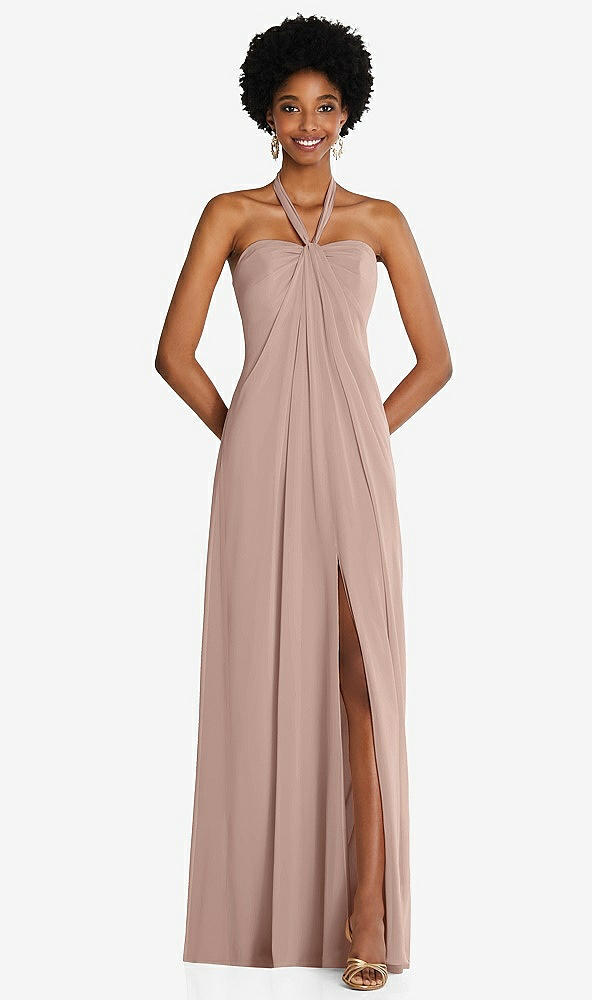 Front View - Bliss Draped Chiffon Grecian Column Gown with Convertible Straps
