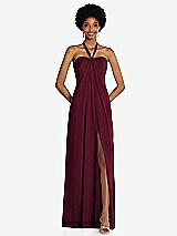 Front View Thumbnail - Cabernet Draped Chiffon Grecian Column Gown with Convertible Straps
