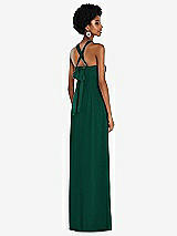 Side View Thumbnail - Hunter Green Draped Chiffon Grecian Column Gown with Convertible Straps