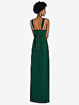 Rear View Thumbnail - Hunter Green Draped Chiffon Grecian Column Gown with Convertible Straps