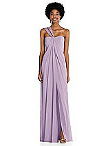 Alt View 1 Thumbnail - Pale Purple Draped Chiffon Grecian Column Gown with Convertible Straps