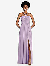 Front View Thumbnail - Pale Purple Draped Chiffon Grecian Column Gown with Convertible Straps