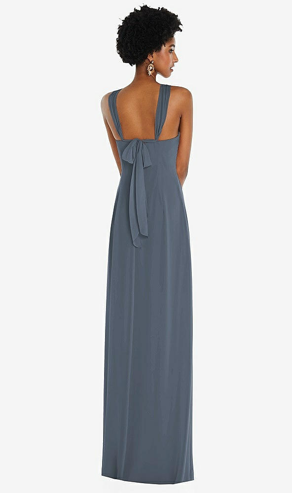 Back View - Silverstone Draped Chiffon Grecian Column Gown with Convertible Straps