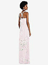 Side View Thumbnail - Watercolor Print Draped Chiffon Grecian Column Gown with Convertible Straps