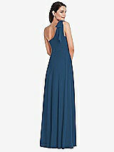 Alt View 3 Thumbnail - Dusk Blue Draped One-Shoulder Maxi Dress with Scarf Bow