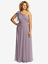 Front View Thumbnail - Lilac Dusk Draped One-Shoulder Maxi Dress with Scarf Bow