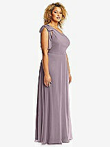 Side View Thumbnail - Lilac Dusk Draped One-Shoulder Maxi Dress with Scarf Bow