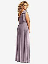 Rear View Thumbnail - Lilac Dusk Draped One-Shoulder Maxi Dress with Scarf Bow