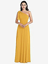 Alt View 1 Thumbnail - NYC Yellow Draped One-Shoulder Maxi Dress with Scarf Bow