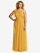 Front View Thumbnail - NYC Yellow Draped One-Shoulder Maxi Dress with Scarf Bow