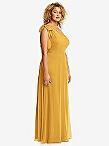 Side View Thumbnail - NYC Yellow Draped One-Shoulder Maxi Dress with Scarf Bow