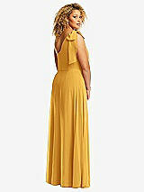 Rear View Thumbnail - NYC Yellow Draped One-Shoulder Maxi Dress with Scarf Bow