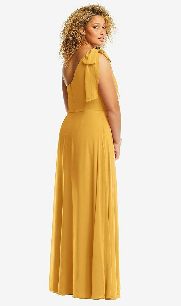 Back View - NYC Yellow Draped One-Shoulder Maxi Dress with Scarf Bow