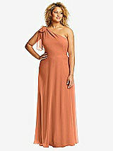 Front View Thumbnail - Sweet Melon Draped One-Shoulder Maxi Dress with Scarf Bow