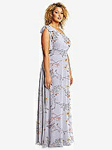 Side View Thumbnail - Butterfly Botanica Silver Dove Draped One-Shoulder Maxi Dress with Scarf Bow