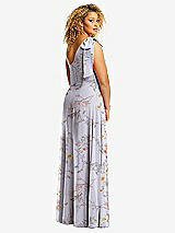 Rear View Thumbnail - Butterfly Botanica Silver Dove Draped One-Shoulder Maxi Dress with Scarf Bow