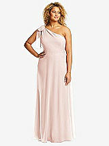 Front View Thumbnail - Blush Draped One-Shoulder Maxi Dress with Scarf Bow