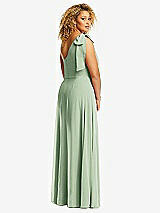 Rear View Thumbnail - Celadon Draped One-Shoulder Maxi Dress with Scarf Bow