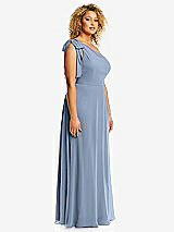Side View Thumbnail - Cloudy Draped One-Shoulder Maxi Dress with Scarf Bow