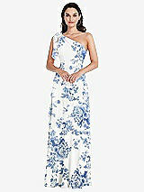 Alt View 1 Thumbnail - Cottage Rose Dusk Blue Draped One-Shoulder Maxi Dress with Scarf Bow