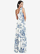 Alt View 3 Thumbnail - Cottage Rose Dusk Blue Draped One-Shoulder Maxi Dress with Scarf Bow