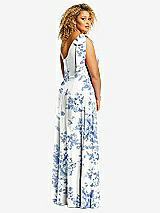 Rear View Thumbnail - Cottage Rose Dusk Blue Draped One-Shoulder Maxi Dress with Scarf Bow