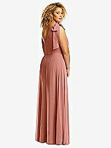 Rear View Thumbnail - Desert Rose Draped One-Shoulder Maxi Dress with Scarf Bow