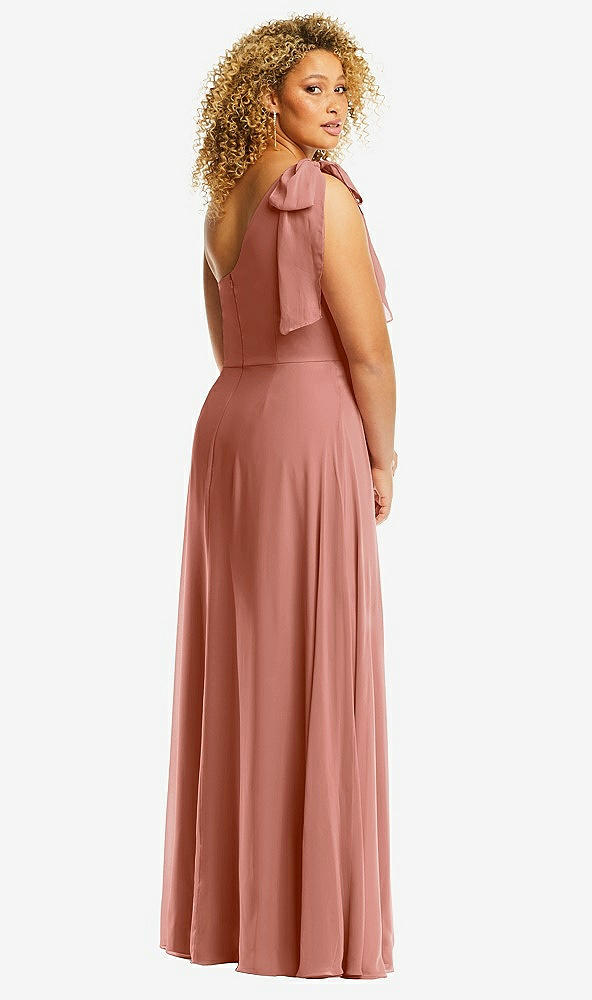 Back View - Desert Rose Draped One-Shoulder Maxi Dress with Scarf Bow