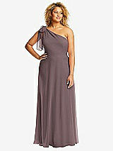 Front View Thumbnail - French Truffle Draped One-Shoulder Maxi Dress with Scarf Bow